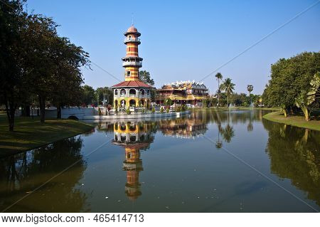 Ayutthaya, Thailand - December 24, 2009: The Royal Residence (phra Thinang) And Sages Lookout Tower 