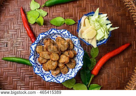Notrhern Thai Spicy Sausage On The Porcelain Product.