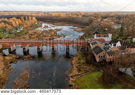 Venta Rapid Waterfall, The Widest Waterfall In Europe And Long Brick Bridge, Kuldiga, Latvia