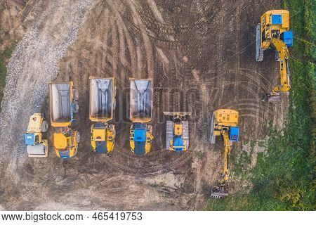 Loriol Sur Drome, France - 11 November 2022: Excavators And Dump Trucks Working During The Construct