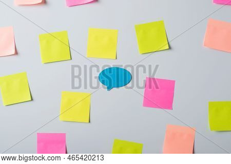 White Board With Colorful Sticky Notes And One Blue Cloud In The Middle. Copy Space For Inscrition