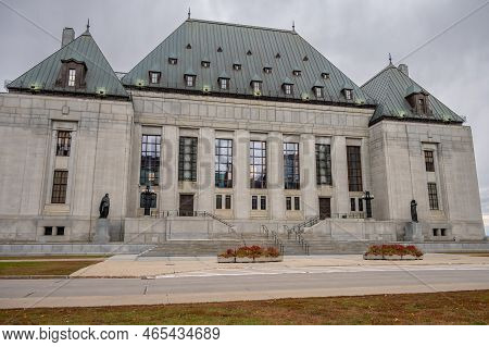 Ottawa, Ontario - October 19, 2022:  Facade Of The Supreme Court Of Canada Building In Autumn.