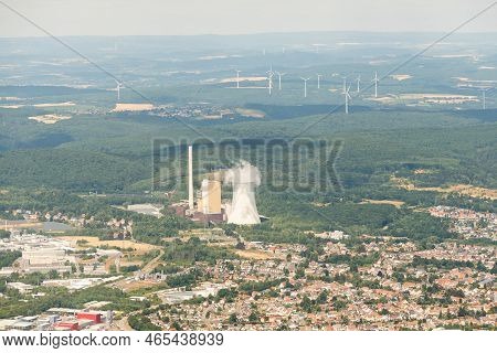 Bexbach, Germany, July 10, 2022 Hard Coal Power Plant In The Area Of Homburg Seen From A Small Plane