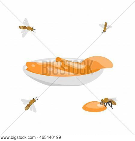 Peach Jam, Delicious Fruit Jam With Fresh Peaches On A Plate. Vector Illustration
