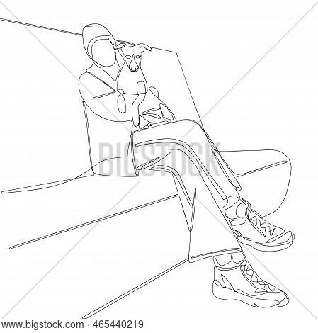 Girl And Dog Fashionable Linear Art Drawing.a Fashionable Girl With A Dog. A Charming Pet And Its Ow