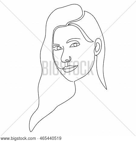 Vector Hand-drawn Illustration In The Style Of Linear Art. Portrait Of A Beautiful Girl. An Elegant 