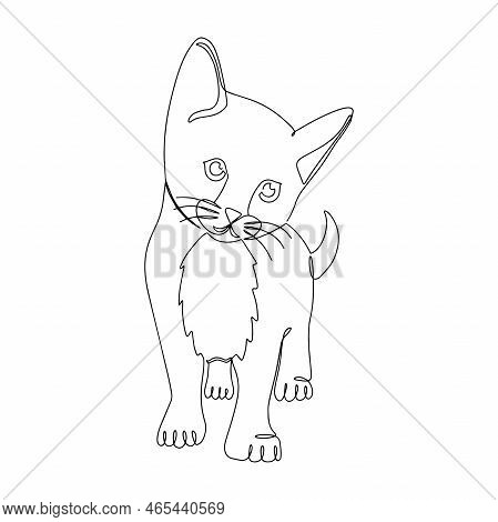 Cute Kitten In One Line. Continuous Linear Drawing Of A Pet.minimalist One-line Drawing. Contemporar