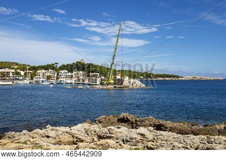 Cala Ratjada, Palma De Mallorca - Spain - September 28, 2022. Works Currently Underway In The Majorc