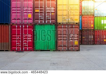 Cargo Containers. Cargo Container Yard. Stack Of Freight Containers At The Docks. Industrial Yard. I