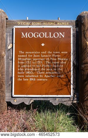 Mogollon, New Mexico - October 20, 2022: Historic Scenic Marker For The Mogollon Ghost Town