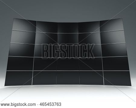 A Wall Of Black Flat Screen Television Laid Out In A Curved Shape On An Isolated Background - 3d Ren