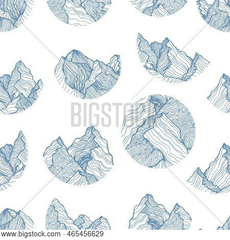 Mountains Contour Seamless Vector Pattern. Asian Minimalism. Seamless Pattern For Wallpaper, Pattern