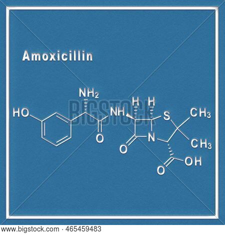 Amoxicillin, Antibiotic Drug, Structural Chemical Formula On A White Background