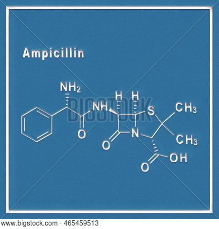 Ampicillin, Antibiotic Drug, Structural Chemical Formula On A White Background
