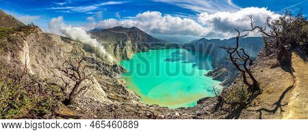Panorama Of  Crater Of Active Volcano Ijen, Java Island, Indonesia