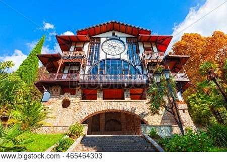 Gagra, Georgia - October 05, 2020: Gagripsh Is An Antique Historic Restaurant Building In Gagra Town