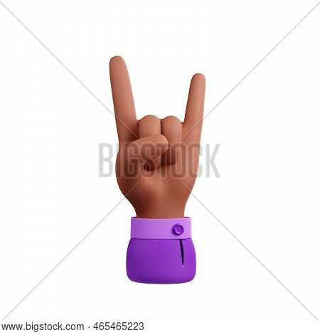 Rock Hand Gesture. 3d Icon Of Fan Symbol Of Metal Music, Hardcore Rock-n-roll. African American Rock