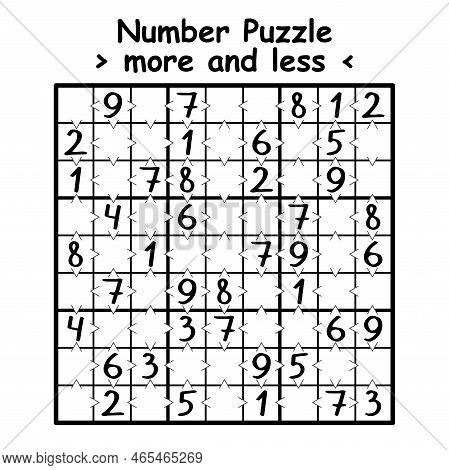 Number Puzzle With More And Less Math Symbols Vector Illustration