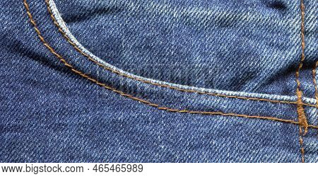 Pocket On Denim Texture. Stock Photo Of High Quality Fabric.