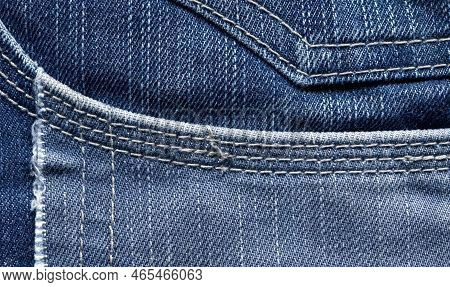 Pocket On Denim Texture. Stock Photo Of High Quality Fabric.