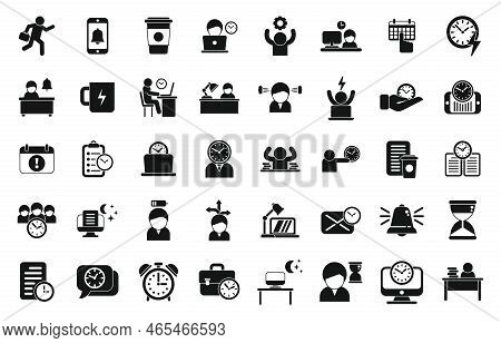 Late Work Icons Set Simple Vector. Daily Hour. Morning Time