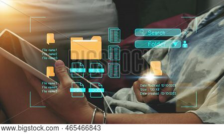 Document Management System Concept, Folder And Document Icon Software, Searching And Managing Files