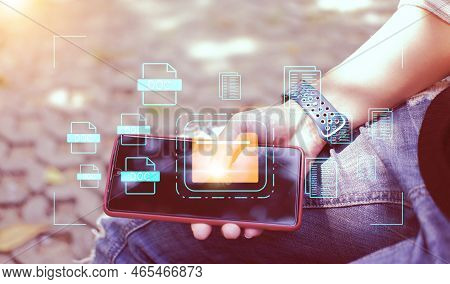 Document Management System Concept, Folder And Document Icon Software, Searching And Managing Files