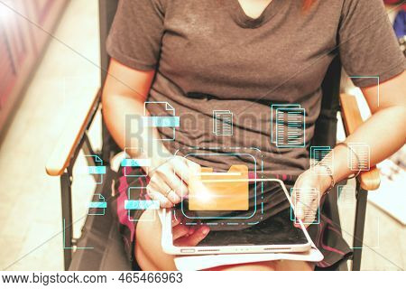 Document Management System Concept, Folder And Document Icon Software, Searching And Managing Files