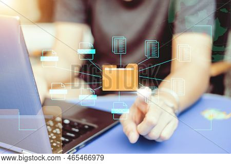 Document Management System Concept, Folder And Document Icon Software, Searching And Managing Files