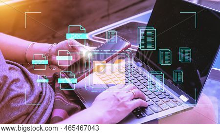 Document Management System Concept, Folder And Document Icon Software, Searching And Managing Files