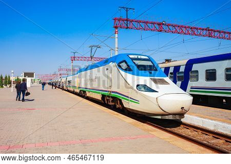 Bukhara, Uzbekistan - April 16, 2021: Afrosiyob Or Afrosiab Is A High Speed Electric Train Operated 