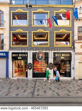 Istanbul, Turkey - September 2, 2022: Hafiz Moustafa, An Old Traditional Turkish Delight Shop, In Is