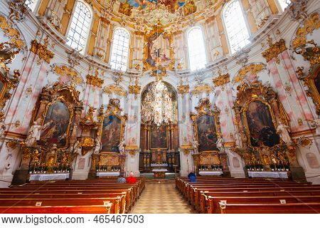 Ettal, Germany - July 03, 2021: Ettal Abbey Interior, It Is A Benedictine Monastery In The Village O