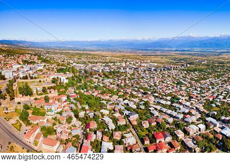 Telavi Old Town Aerial Panoramic View. Telavi Is The Main City Of Kakheti Province In Georgia.