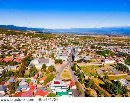 Telavi Old Town Aerial Panoramic View. Telavi Is The Main City Of Kakheti Province In Georgia.