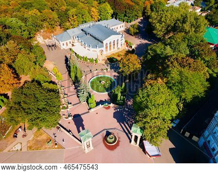 Central Fountain Aerial View At Theatre Or Teatralnaya Square Near Kurortny Park In Yessentuki, A Sp