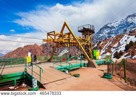 Cable Car Station On The Chimgan Mountain Near Taskent City In Uzbekistan In Spring