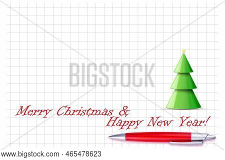 New Year's Card, With A Christmas Tree, The Words 2023, And A Pen On A Notebook Sheet.
3d Illustrati