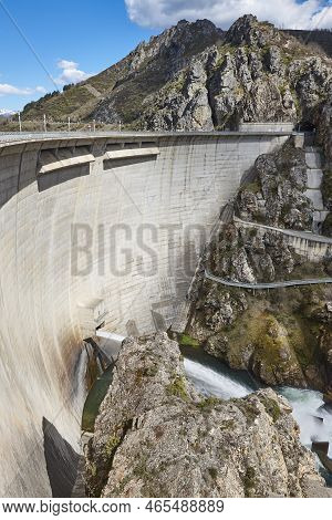 Dam Draining Water In Riano. Hydraulic Power. Castilla Leon. Spain