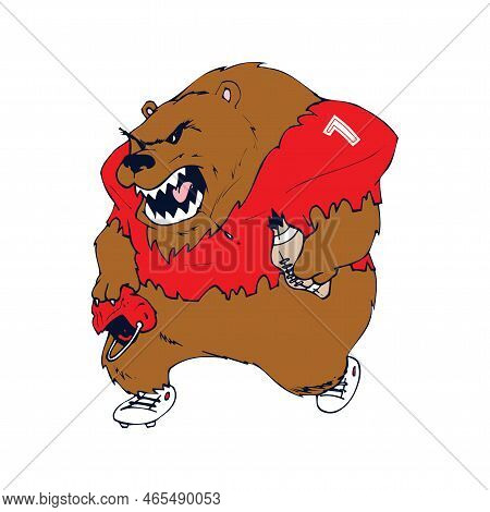 A Bear Angry Animal Sports Mascot Holding An American Football Ball