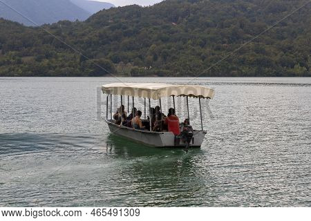 Lake Perucac, Serbia - September 17, 2020: Boat Cruise From Lake Perucac At Tara Mountain In Serbia