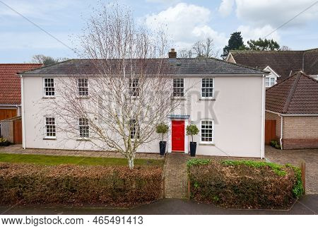 Fen Ditton, England - Jan 10 2019: Substantial Detached Rendered House With Numerous Edwardian Style