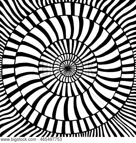 Black And White Hipnotic Optical Illusion Abstract Pattern With Many Circles And Stripes Line Backgr