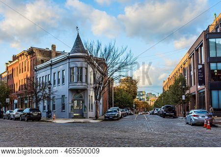 Baltimore, Md, - October 18: A Neighborhood View Of Fells Point With Cobblestones And Interesting Ar