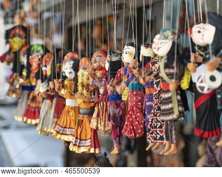 Traditional Nepalese Puppets On Strings For Sale In A Souvenir Shop In The Thamel Area Of Kathmandu 