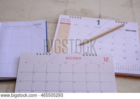 Calendar Desk Placed On Business Table. Desktop Calender For Planner To Plan Agenda, Timetable, Appo