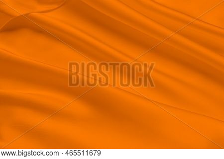 Orange Fabric Texture Background, Detail Of Silk Or Linen Pattern.