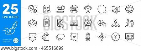 Outline Icons Set. Pie Chart, Inclusion And Brush Icons. Work Home, Victory, Presentation Web Elemen