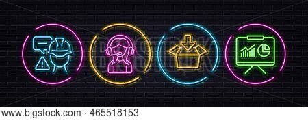 Support, Get Box And Builder Warning Minimal Line Icons. Neon Laser 3d Lights. Presentation Icons. F