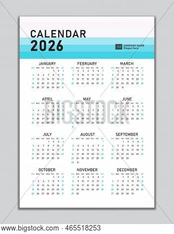 Wall Calendar 2026 Template, Desk Calendar 2026 Design, Week Start Sunday, Business Flyer, Set Of 12